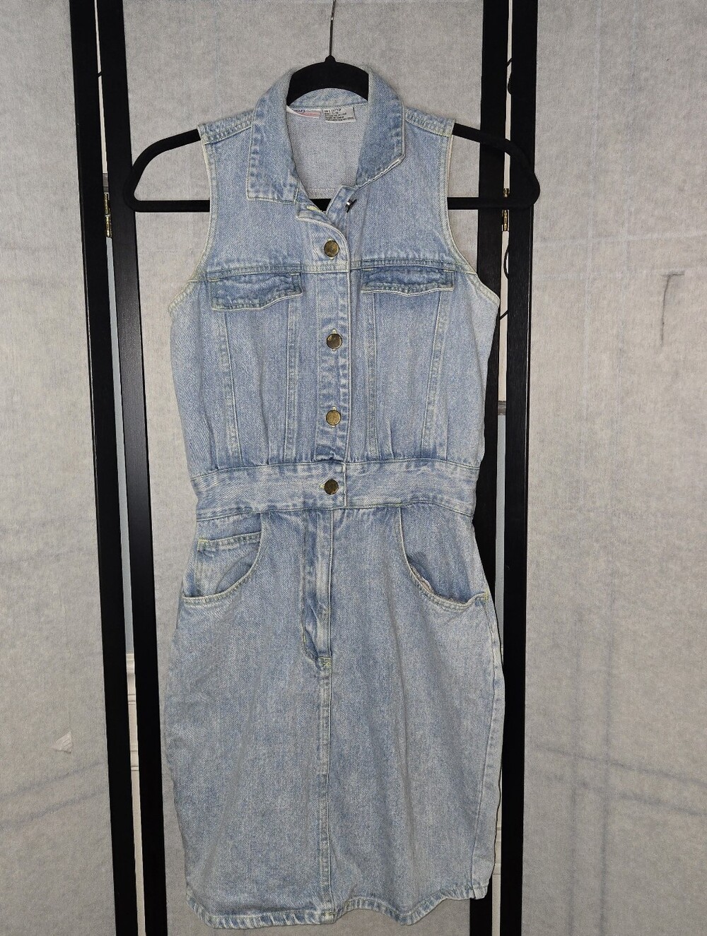 Vintage 90s Denim Jean Button Mini Dress Avon Fashions Size Small Festival